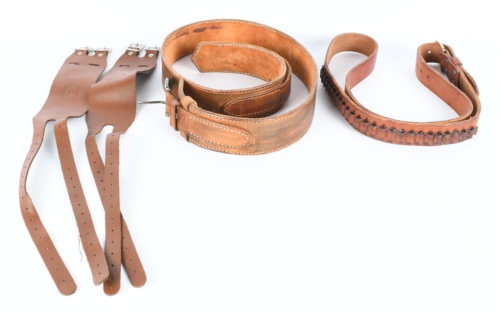 Lot 77: A Trio of Western Leather Horse Tack and Accessories including Flank Cinches and Cartridge Belt