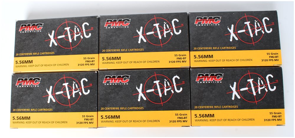 Lot 112: PMC X-TAC M193 5.56x45 NATO 55 Grain FMJ-BT Ammunition Lot of 120 Cartridges