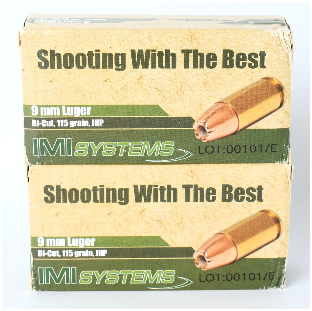 Lot 163: IMI Systems 9mm Luger 115 Grain Di-Cut Jacketed Hollow Point Ammunition Lot of 100