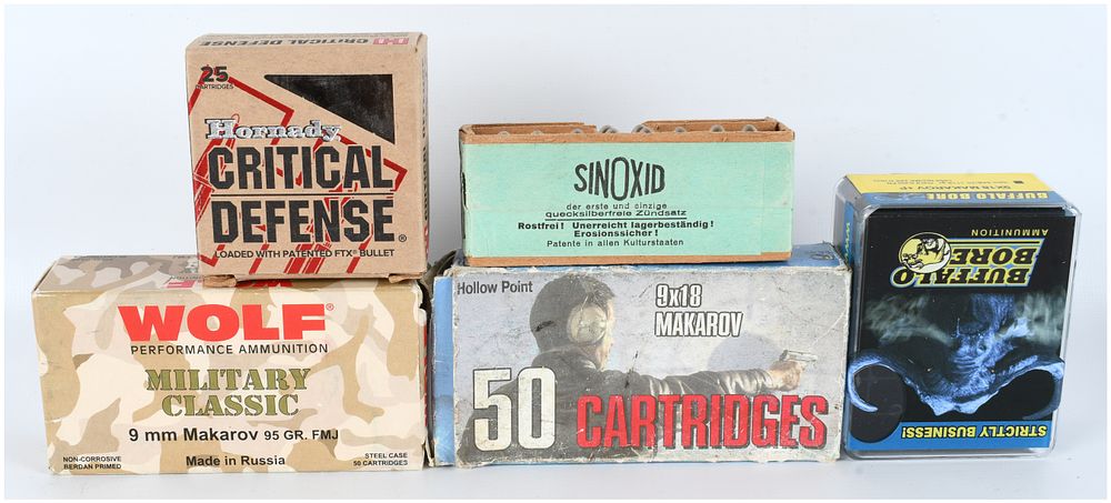 Lot 166: A Lot of 130 Rounds of 9x18 Makarov Ammunition and Components
