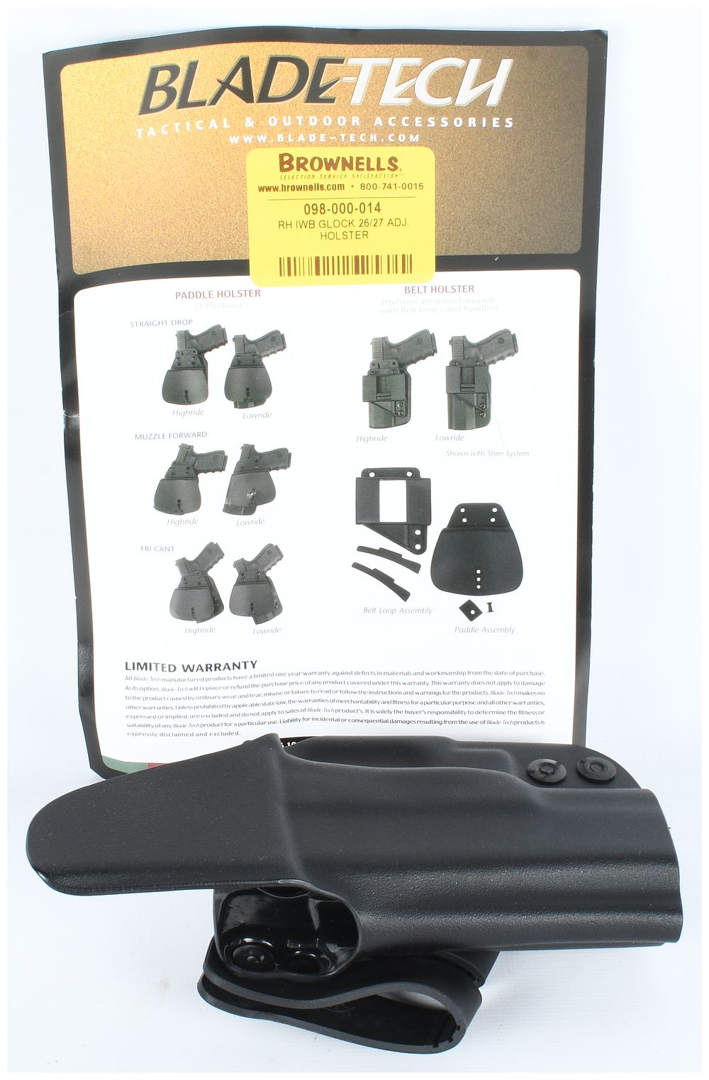 Lot 179: Blade-Tech Inside-the-Waistband Holster for Glock 26/27 Pistols