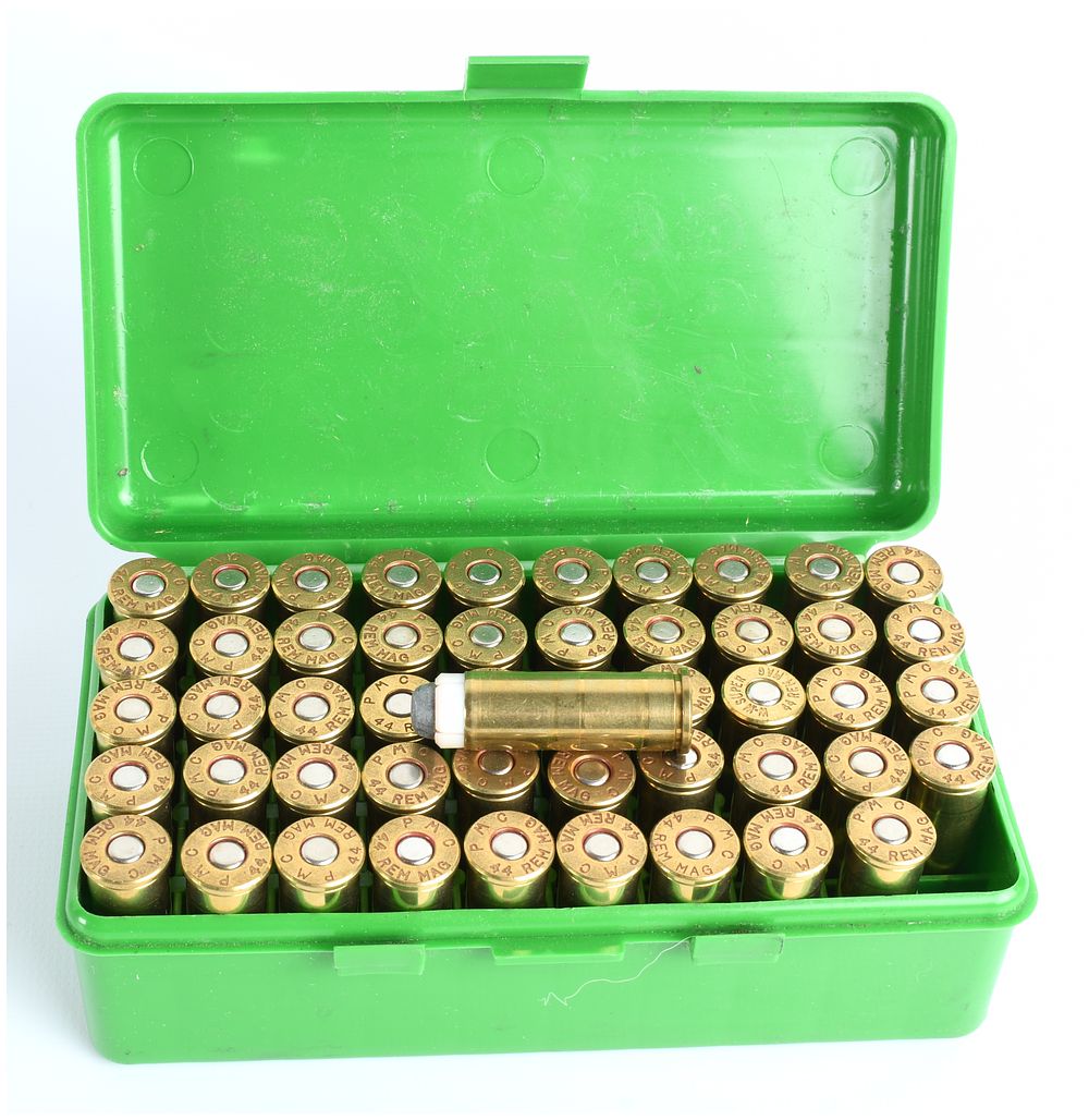 Lot 190: A Lot of 50 Rounds of PMC .44 Remington Magnum Sabot Ammunition in MTM Case-Gard Box