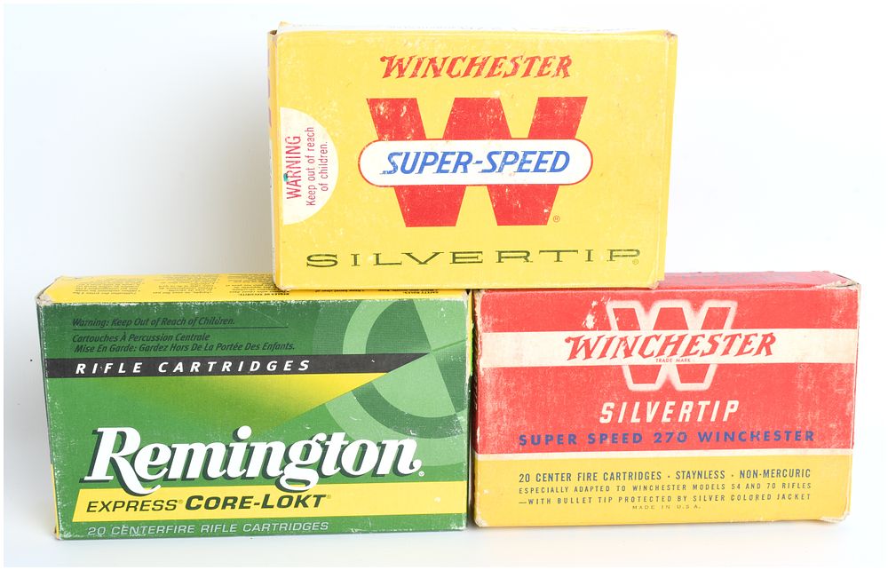 Lot 214: A Lot of 60 Rounds of Vintage .270 Winchester Ammunition, Including Winchester Super Speed Silvertip