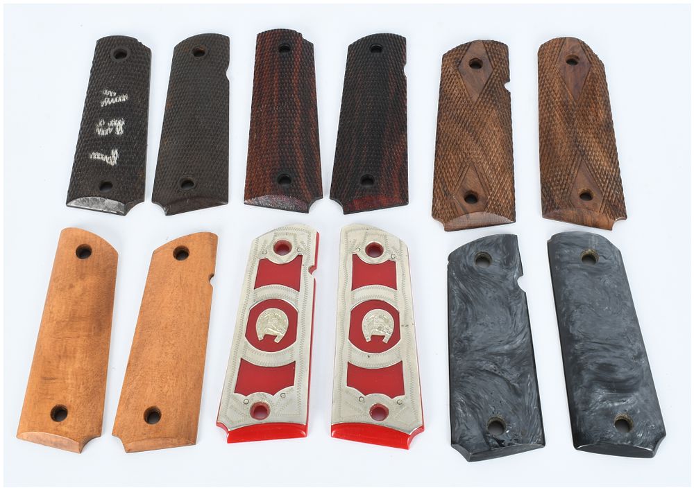 Lot 215: A Collection of Twelve 1911 Pistol Grip Panels Including Double Diamond and Custom Styles