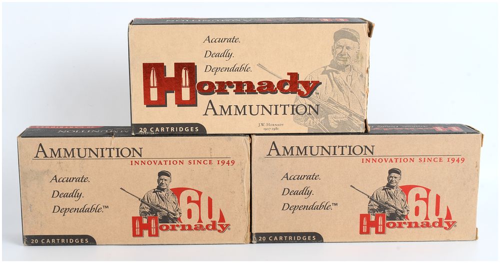 Lot 217: A Lot of 60 Hornady Custom 300 RCM Rifle Cartridges (150 gr SST and GMX)
