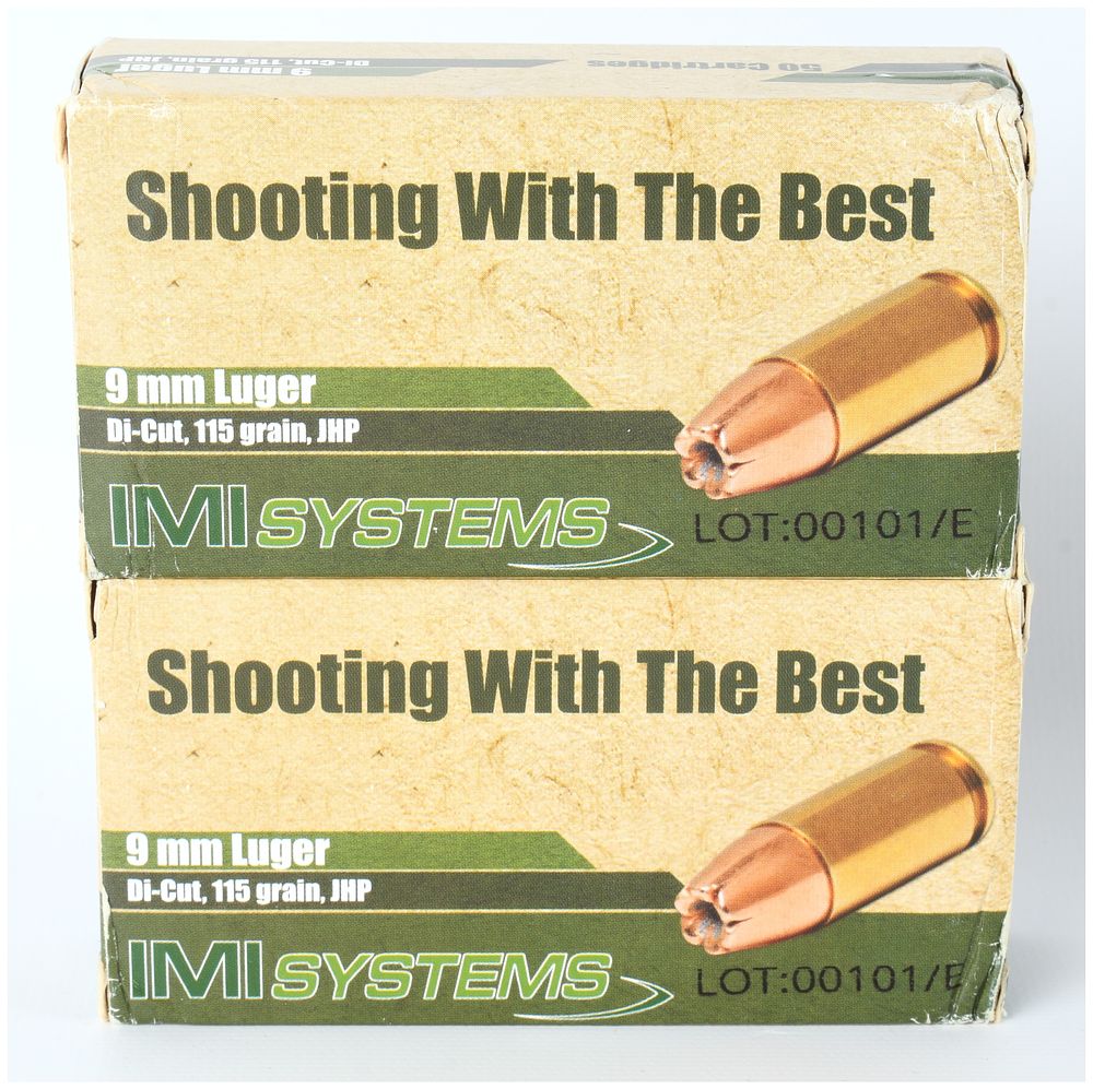 Lot 223: IMI Systems 9mm Luger 115 Grain Di-Cut JHP Ammunition Lot of 100 Rounds
