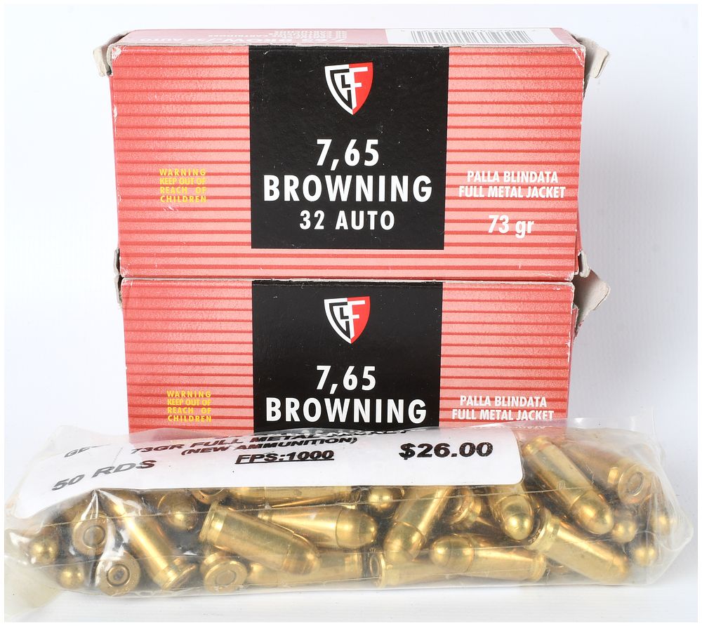 Lot 226: A Lot of 150 Rounds of Fiocchi and Georgia Arms .32 ACP / 7,65 Browning 73 Grain FMJ Ammunition