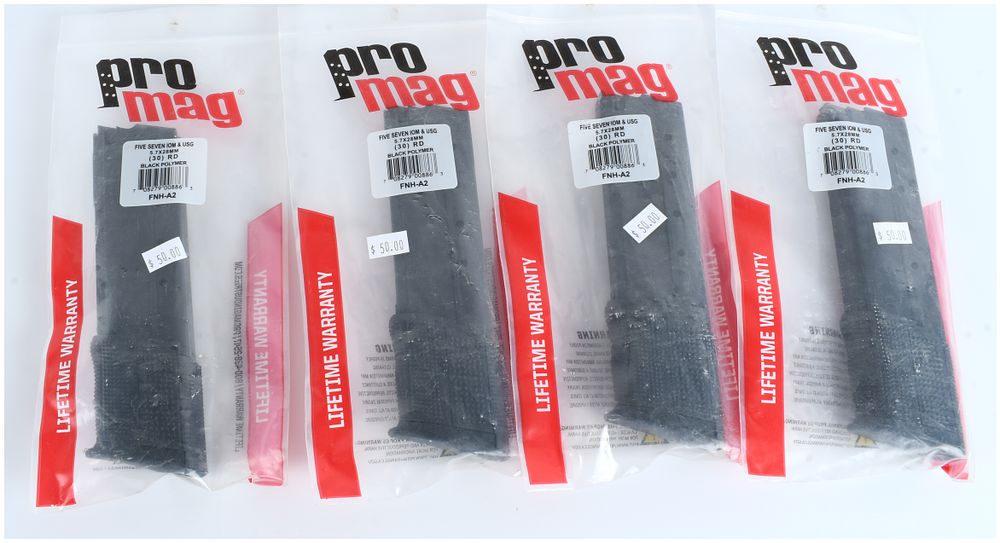 Lot 236: A Group of 4 ProMag 30-Round Black Polymer Magazines for FNH Five-seveN 5.7x28mm