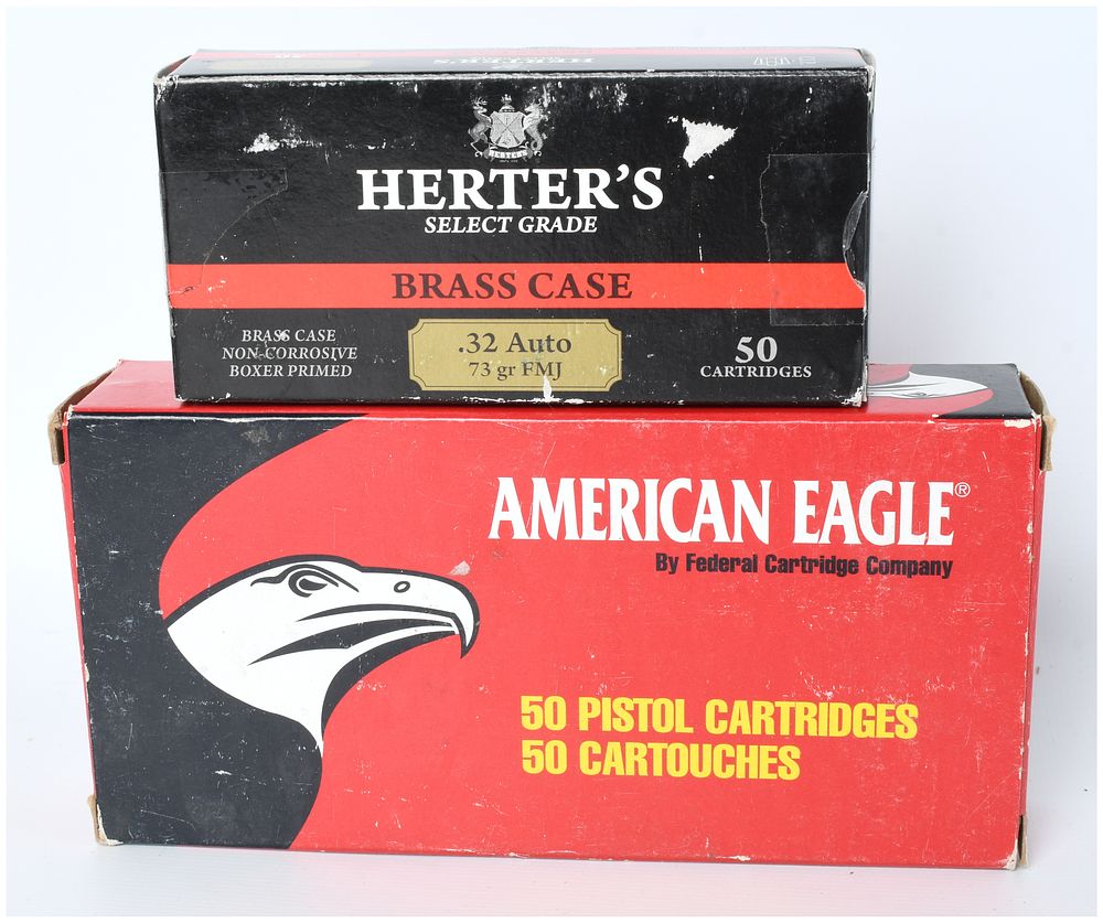 Lot 262: A Lot of 100 Rounds of .32 Auto Ammunition by Herter's and Federal American Eagle