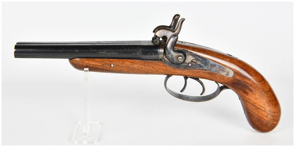 Lot 282: A Belgian Liege Double-Barrel Percussion Pistol marked FEDUMBALINA