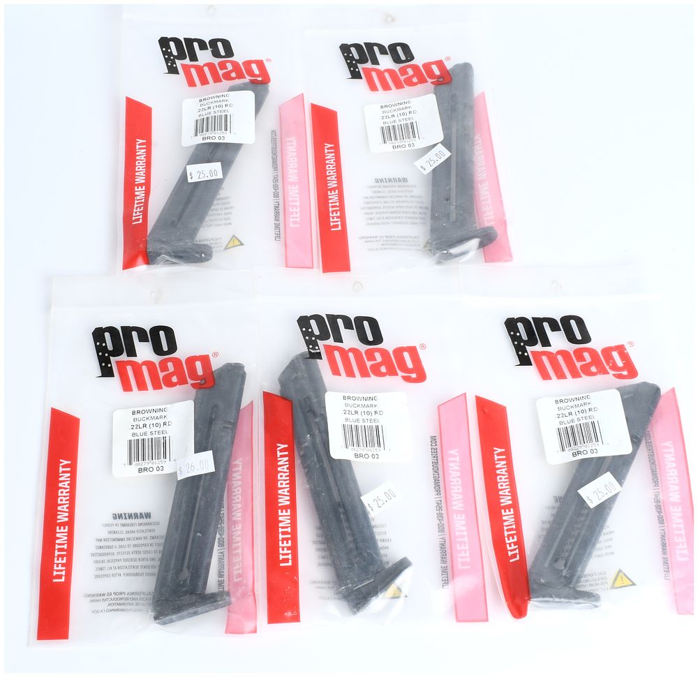 Lot 326: A Lot of 5 Pro Mag Browning Buck Mark .22LR 10-Round Detachable Magazines