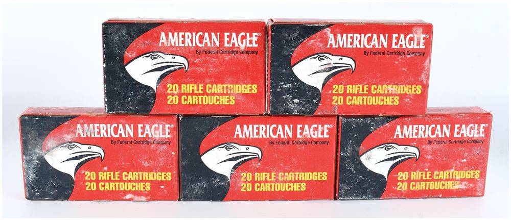 Lot 352: Federal American Eagle .223 REM 55 GR FMJ Boat-Tail Ammunition Lot (100 Rounds)