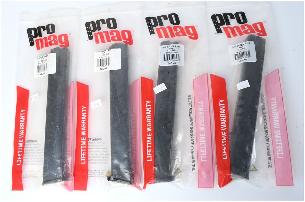 Lot 476: A Group of Four ProMag SIG SAUER P226 9MM 32-Round Blue Steel Magazines