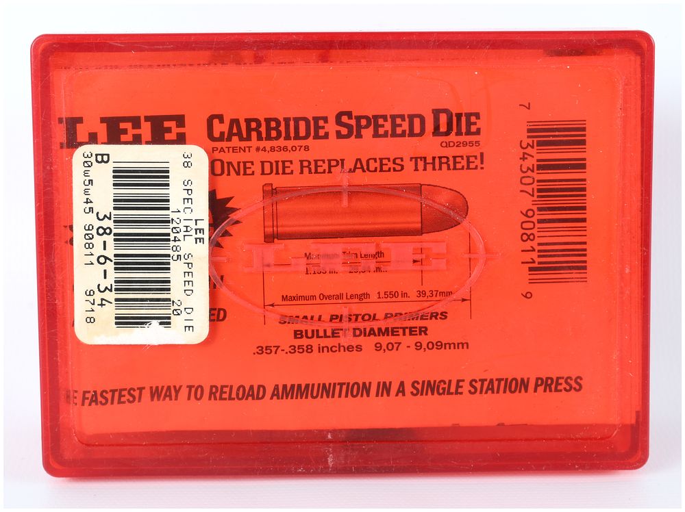 Lot 487: LEE Carbide Speed Die Reloading Set for .38 Special