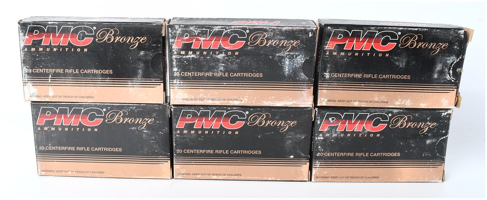 Lot 496: A Lot of 118 PMC Bronze .223 Remington 55 Grain FMJ-BT Centerfire Rifle Cartridges