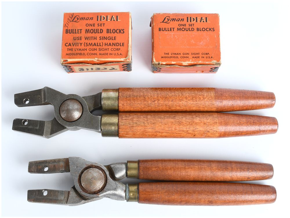 Lot 548: A Collection of Lyman Ideal Bullet Casting Equipment including Two Pairs of Handles and Two Sets of