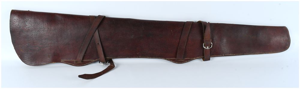 Lot 554: Vintage Leather Rifle Saddle Scabbard with Stylized Animal Engraving