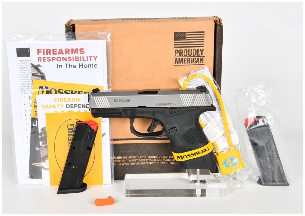 Lot 570: Mossberg MC2c Semi-Automatic Pistol, 9mm Luger, Stainless/Black, SN 032473MC