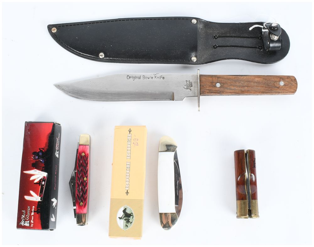 Lot 572: A Collection of 7 Knives and Boxes including Fabre Bowie and Kershaw Multi-Tool
