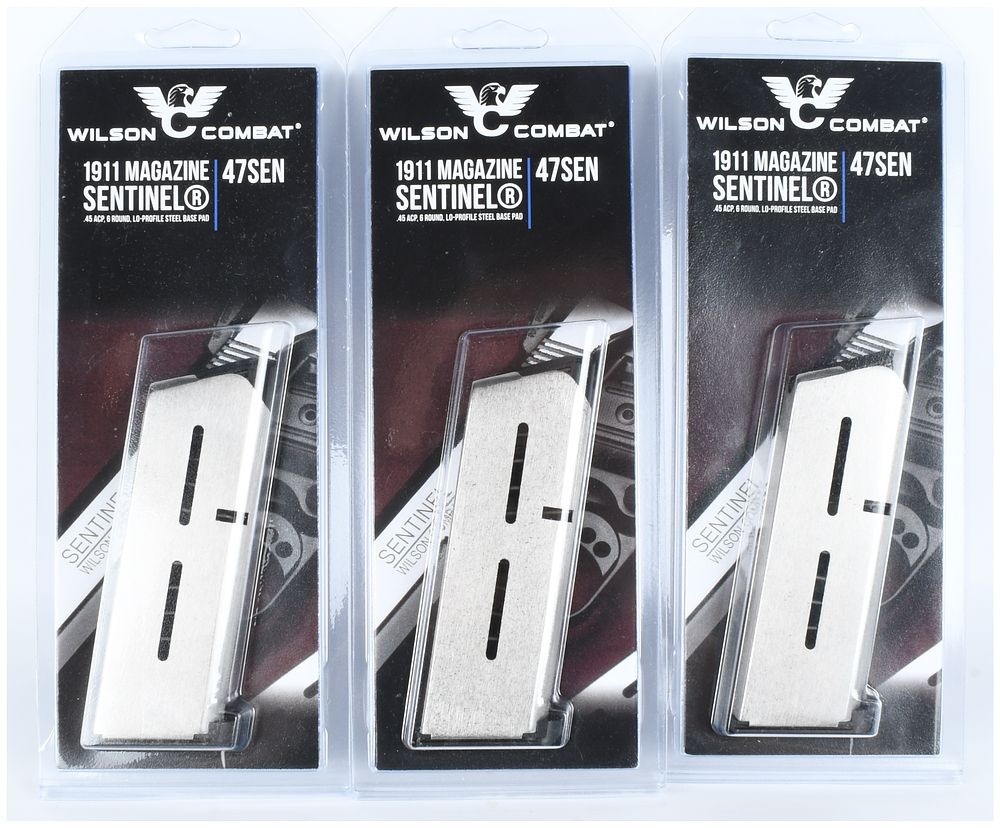 Lot 581: Trio of Wilson Combat 1911 47SEN Sentinel Magazines (.45 ACP, 6-Round)