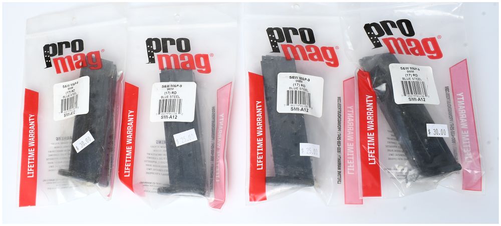 Lot 596: A Group of Four ProMag SMI-A12 17-Round Magazines for S&W M&P-9 9MM