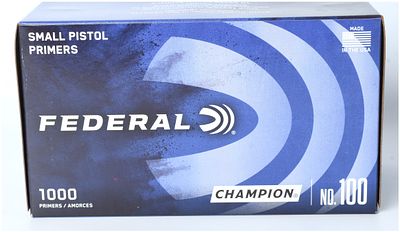 FEDERAL Champion No. 100 Small Pistol Primers (Lot of 1000). A lot of 1000 Federal Champion No. 