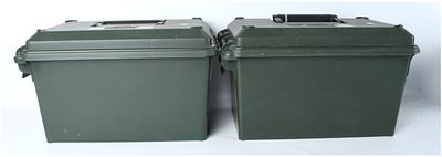 A Pair of MTM CASE-GARD Olive Green Utility Storage Boxes. This lot features a pair of MTM 