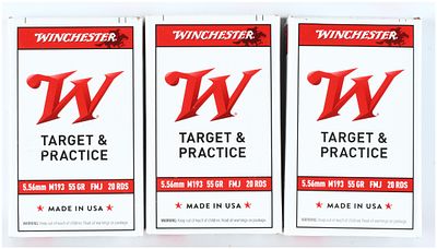 Winchester 5.56mm M193 55 GR FMJ Target & Practice Ammunition Lot of 60 Rounds. A lot consisting 