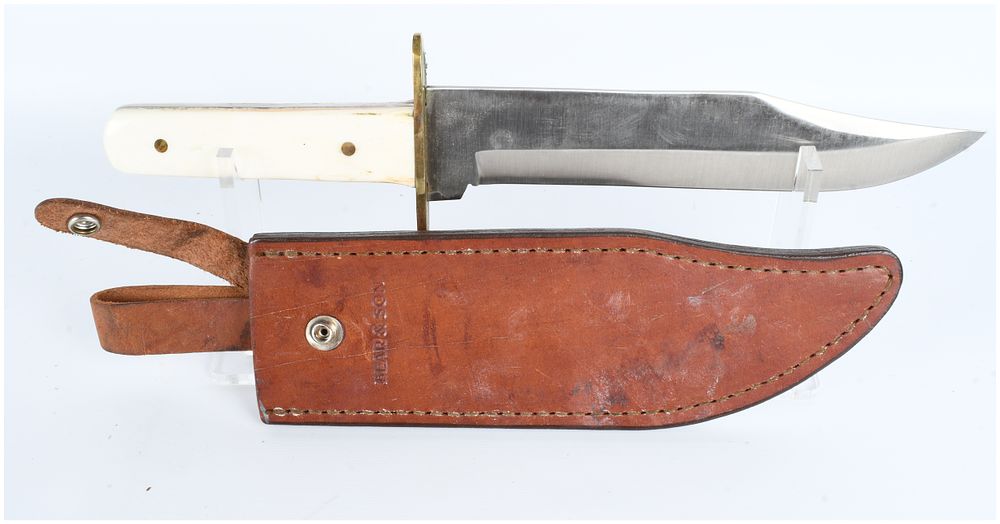 Lot 1064: A Bear & Son Fixed-Blade Bowie Knife and Leather Sheath