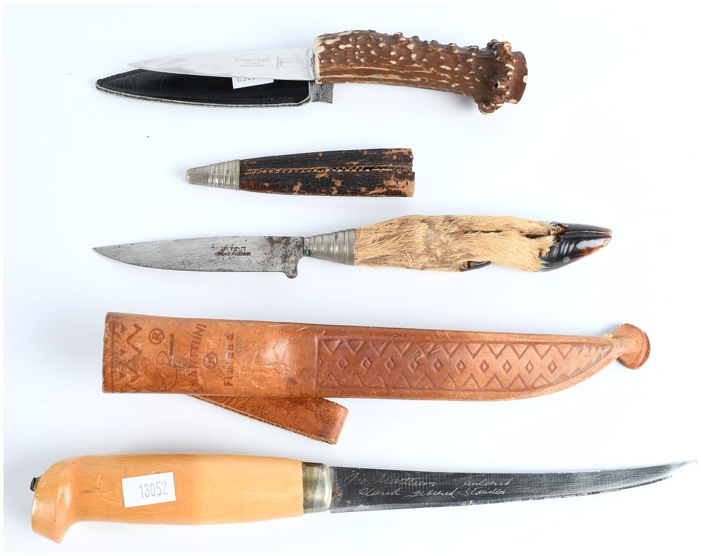 Lot 1067: A Collection of Three Vintage and Modern Fixed-Blade Knives including J. Marttiini