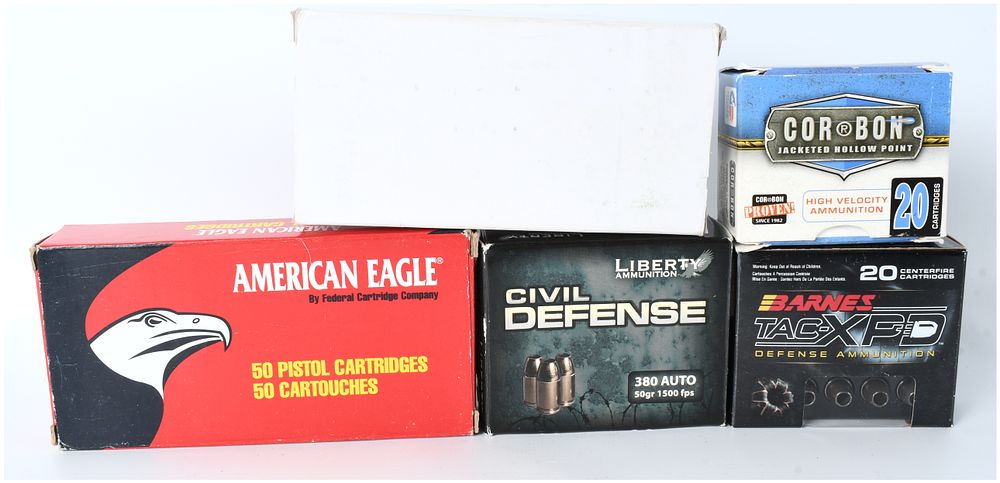 Lot 1075: A Collection of .380 AUTO Pistol Ammunition Including Federal, Cor-Bon, Liberty, and Barnes (Approx. 298 Rounds Total)