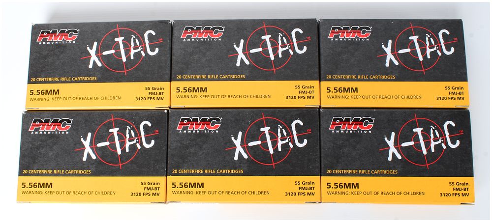 Lot 1081: PMC X-TAC 5.56MM 55 Grain FMJ-BT Ammunition Lot of 120 Rounds