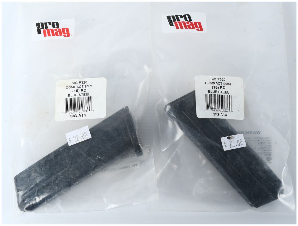 Lot 1085: A Pair of Pro Mag SIG P320 Compact 9mm 15-Round Blue Steel Magazines