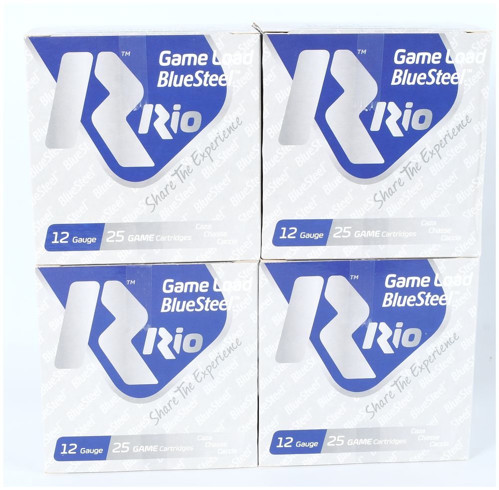 Lot 1090: A Lot of 100 Rio Game Load BlueSteel 12 Gauge Shotshell Cartridges