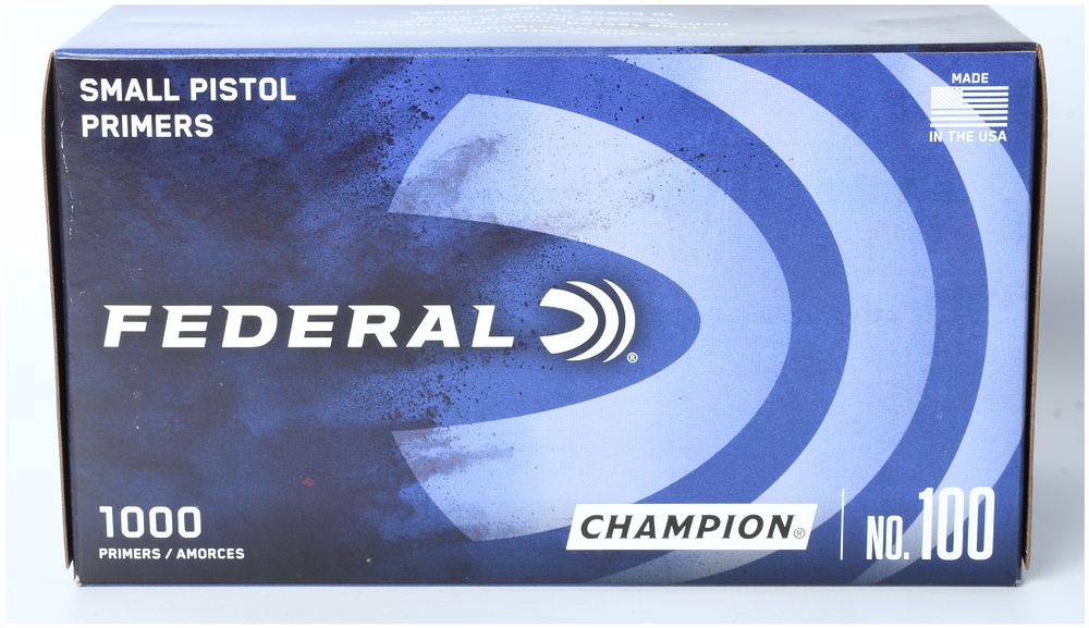 Lot 1096: Federal Champion No. 100 Small Pistol Primers Box of 1000