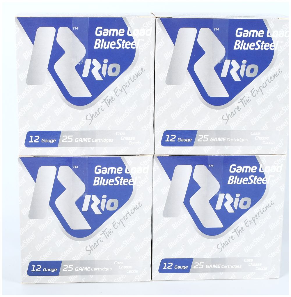 Lot 1117: A Lot of 100 Rio Game Load BlueSteel 12 Gauge Shotgun Cartridges