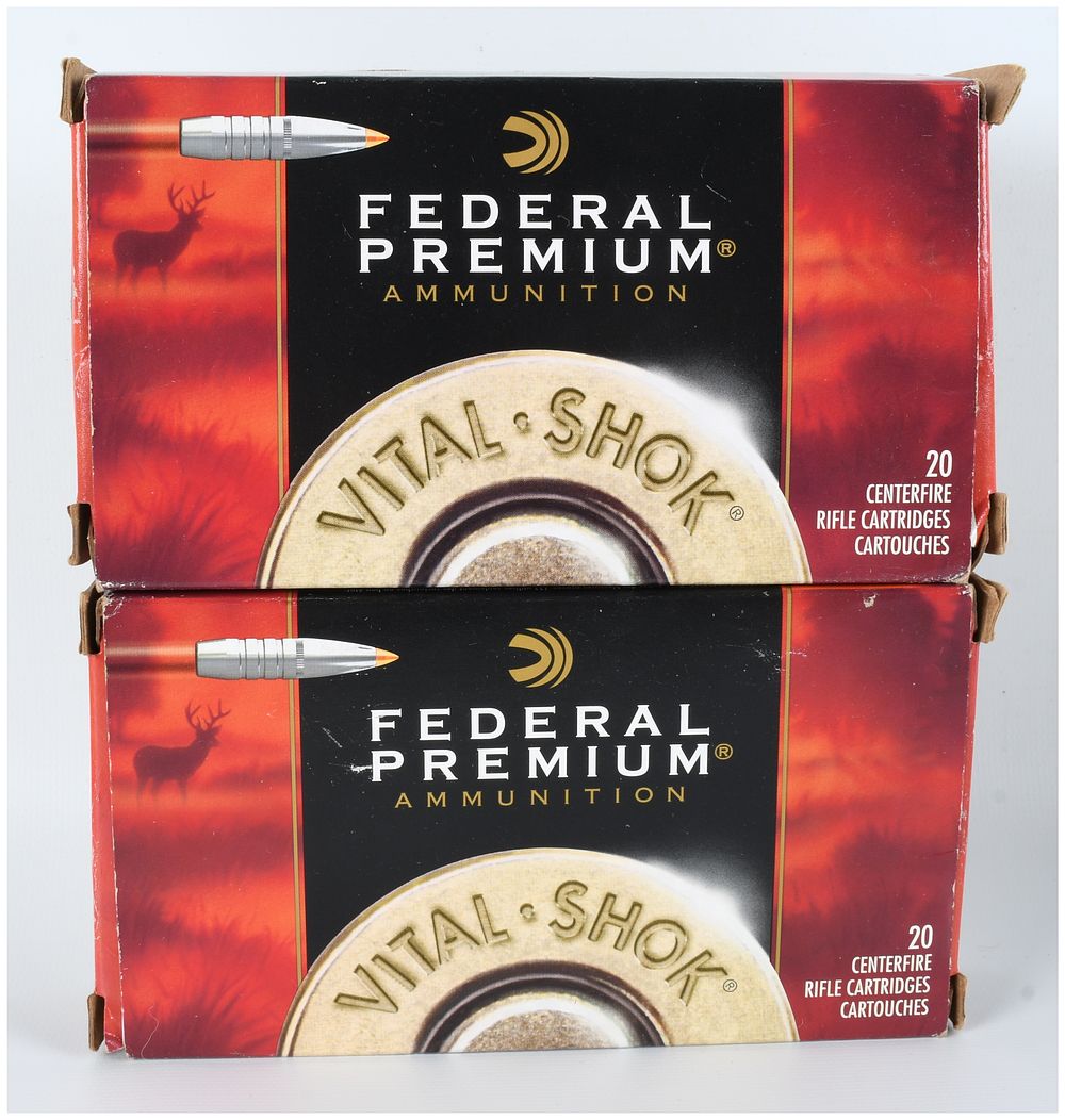 Lot 1123: A Lot of 33 Federal Premium Vital-Shok .30-06 Springfield 180 Grain Trophy Bonded Tip Cartridges