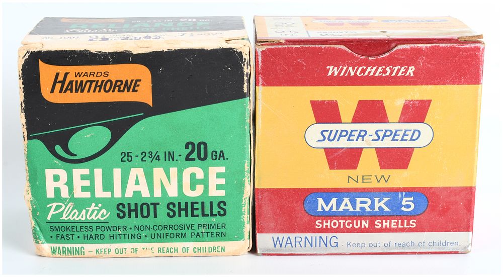 Lot 1129: A Lot of 50 Vintage 20 Gauge Shotgun Shells by Wards Hawthorne and Winchester Super-Speed Mark 5