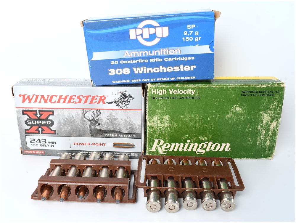Lot 1201: A Lot of 70 Centerfire Rifle Cartridges in Three Calibers: .308 Winchester, .243 Winchester, and .300 Winchester Magnum