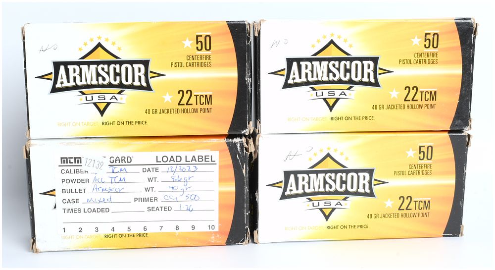 Lot 1243: Armscor USA .22 TCM 40 Grain JHP Remanufactured Ammunition (200 Rounds)