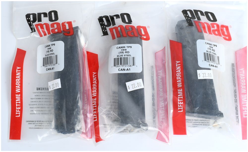 Lot 1265: A Trio of ProMag Canik TP9 9MM 18-Round Magazines, Blue Steel