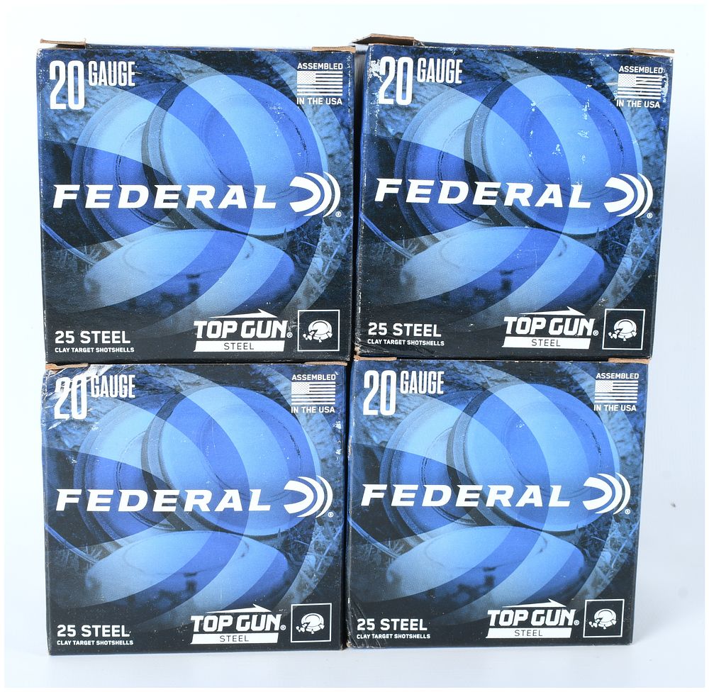 Lot 1267: Lot of 100 Rounds Federal Top Gun Steel Shotgun Ammunition 20 Gauge