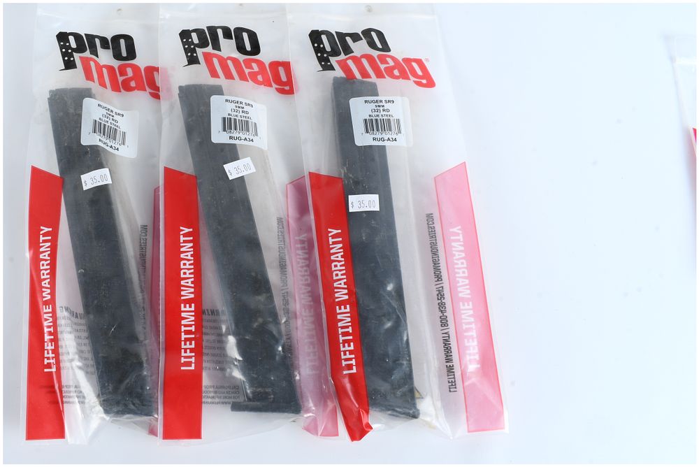 Lot 1295: Trio of Pro Mag RUG-A34 32-Round 9MM Magazines for Ruger SR9