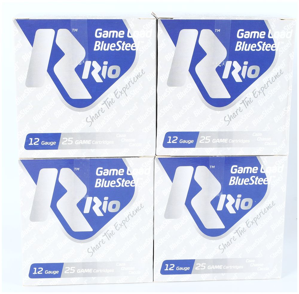 Lot 1297: Rio Game Load BlueSteel 12 Gauge 2 3/4 inch 1 1/8 oz #6 Shot Ammunition Lot of 100 Cartridges