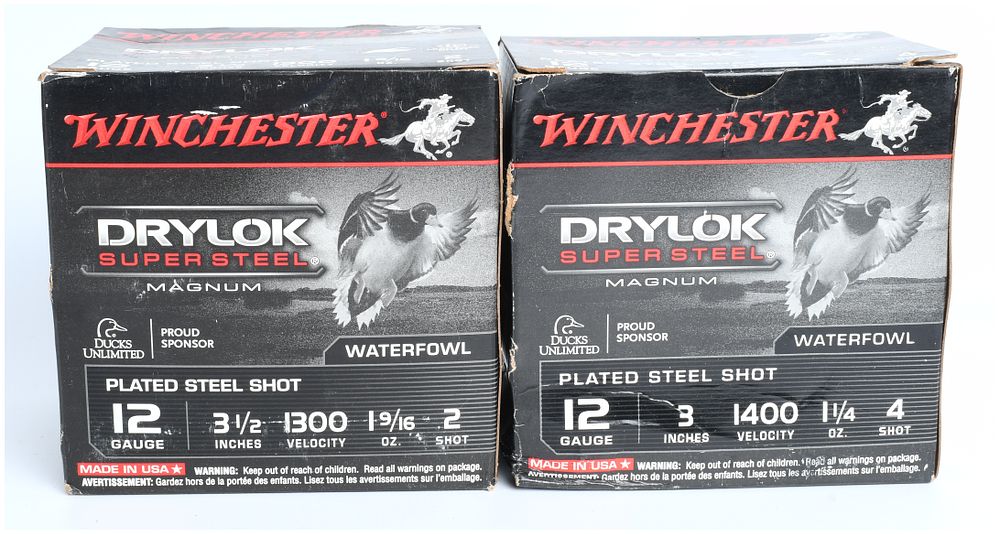 Lot 1321: Winchester Drylok Super Steel Magnum Waterfowl Ammunition, 12 Gauge, Lot of Two Boxes