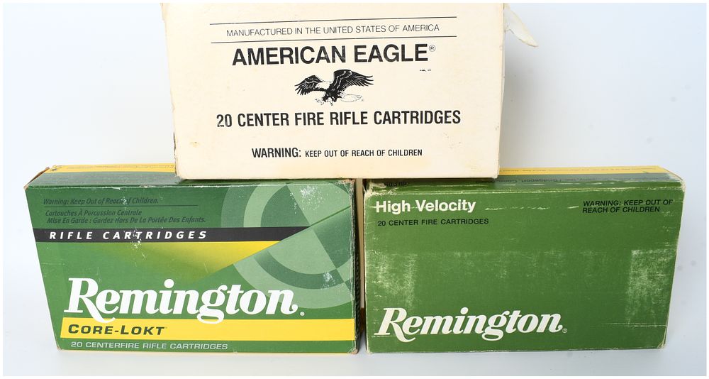 Lot 1345: A Lot of 59 Centerfire Rifle Cartridges including .30-06 Springfield and 7mm Remington Magnum