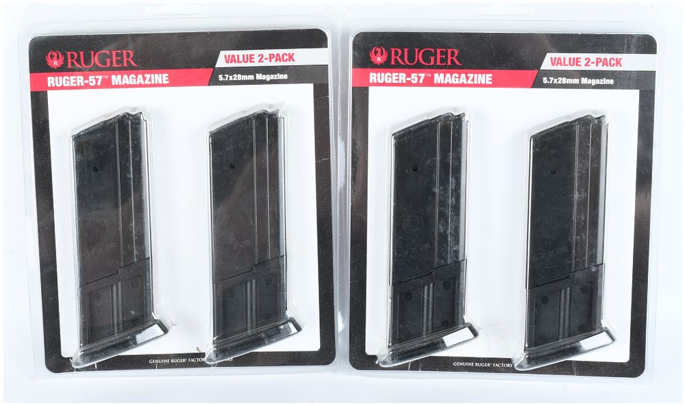 Lot 1358: Ruger Factory Ruger-57 5.7x28mm Magazine Value 2-Packs Lot of Four Magazines