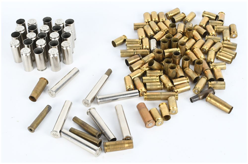 Lot 1361: A Collection of Approximately 130 Mixed Pistol and Revolver Ammunition Components and Loaded Rounds (.38 SPL, .45 Auto, 9mm)