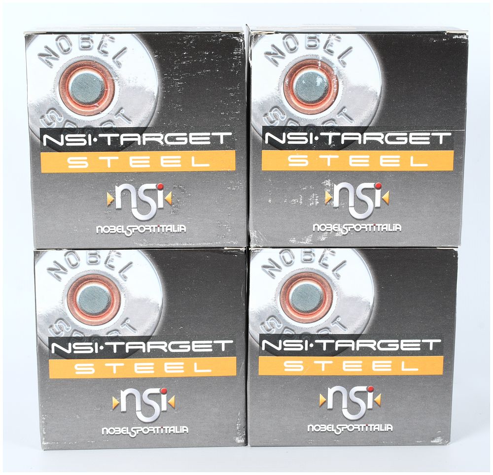 Lot 1390: A Lot of 100 Rounds Nobel Sport Italia NSI Target Steel 20 Gauge 2 3/4 inch Shotshell Ammunition