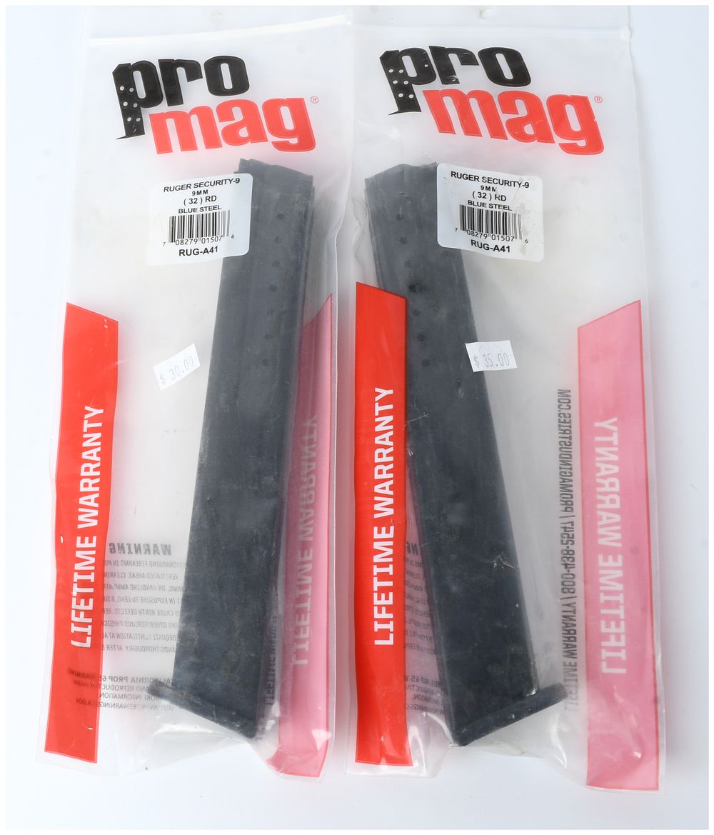 Lot 1445: A Pair of Pro Mag 32-Round Extended Magazines for Ruger Security-9 9mm Pistols